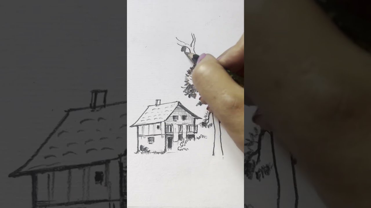 Sketching a Tree & a House | Basic Pencil Shading #housedrawing  #treedrawing  #howtosketch