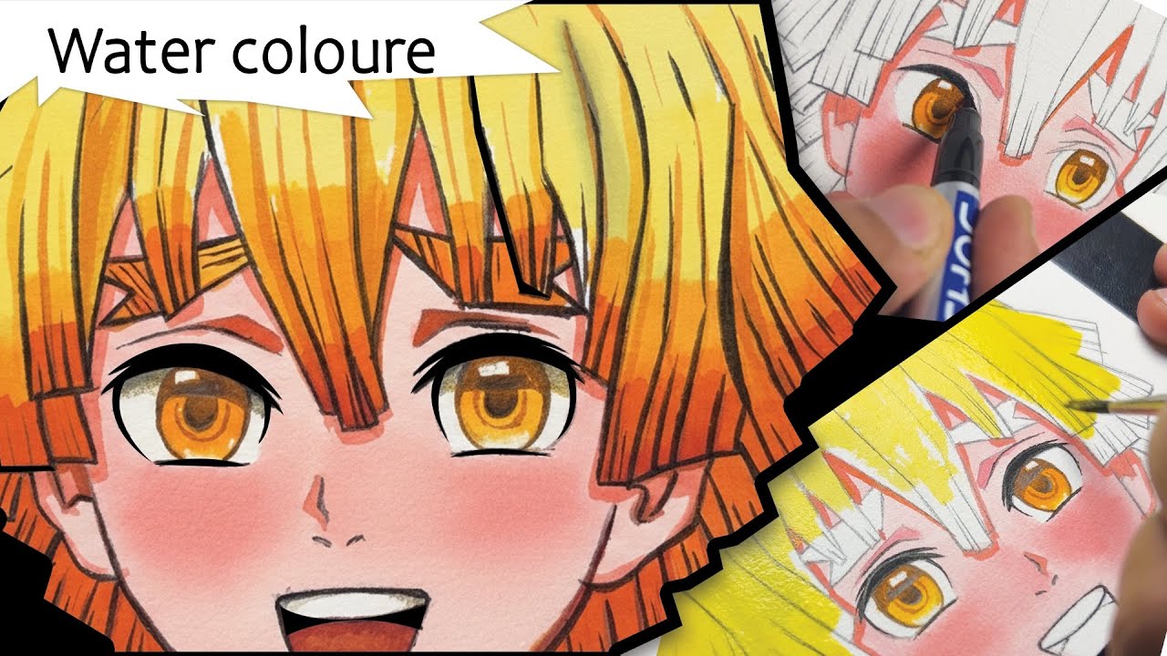 Zenitsu Agatsuma Drawing water colour l Demon slayer zenitsu agatsuma drawing 