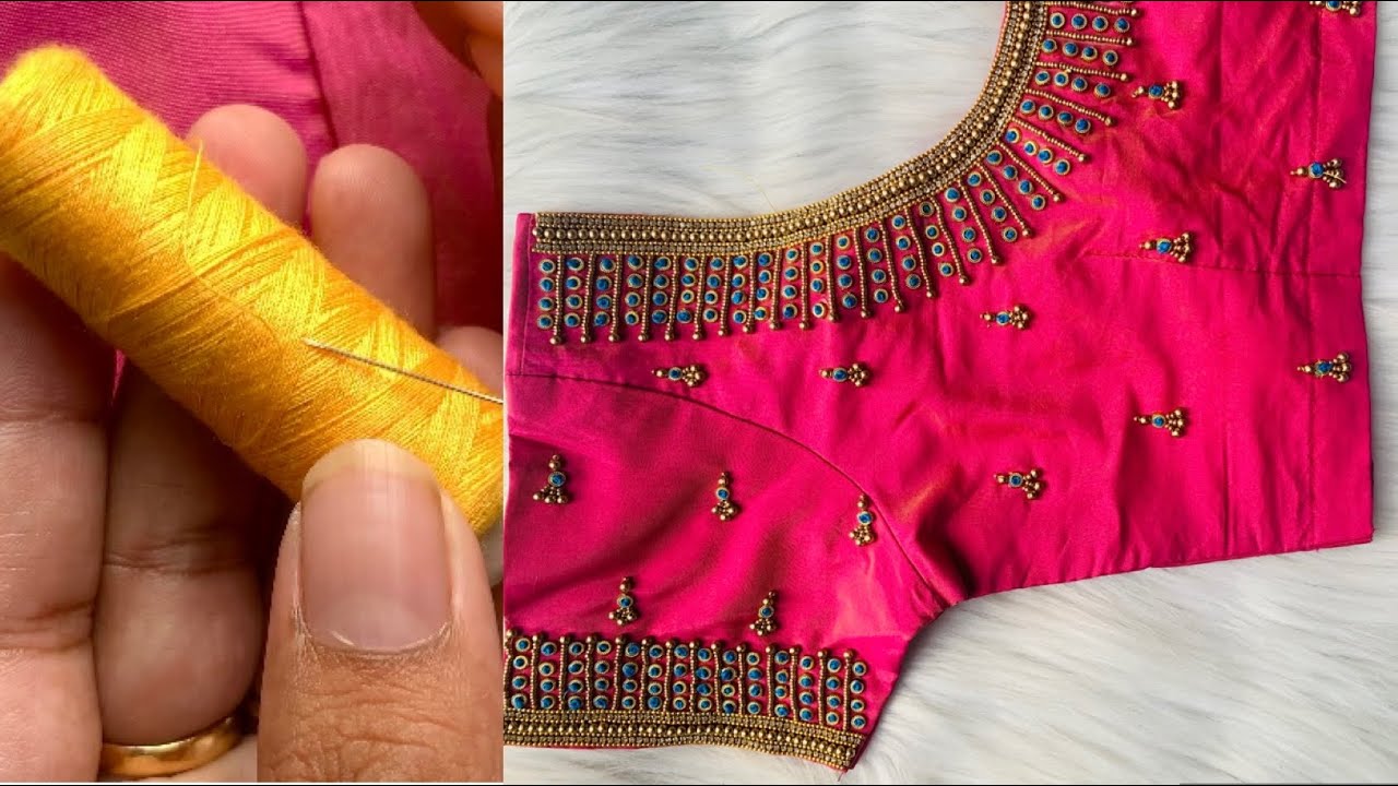 Very Grand & Heavy bead work bridal blouse design on stitched blouse with normal stitching needle