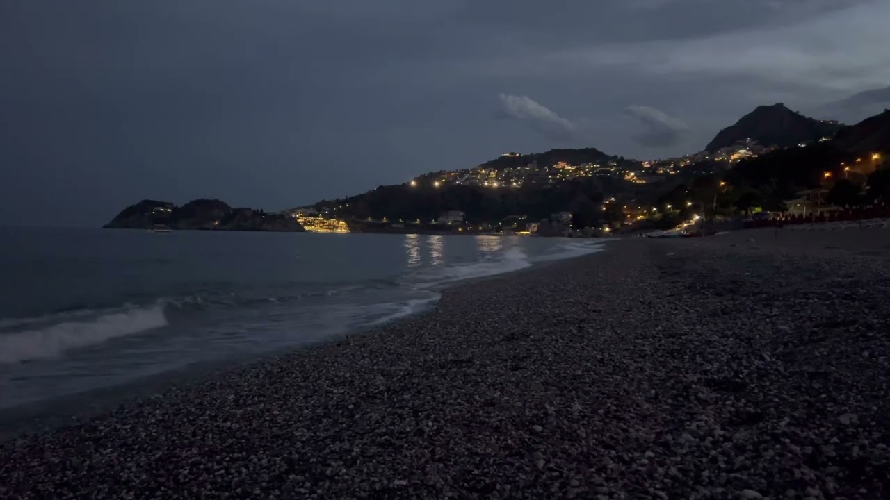 Letojanni beach Sicily Italy very relaxing at night. Beautiful blue water during the day.Ionian Sea