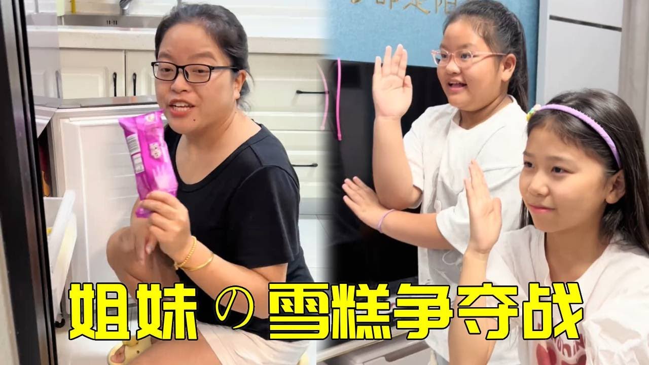 姐妹俩的雪糕争夺战！多娃家庭终极难题：最后竟被妈妈'含泪'吃掉～【大宝二宝】