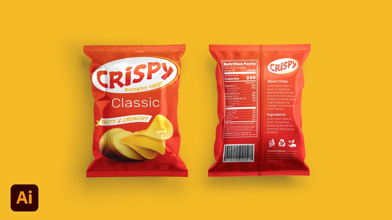 Chips Packaging Design In Adobe Illustrator cc 2022 | Tutorial