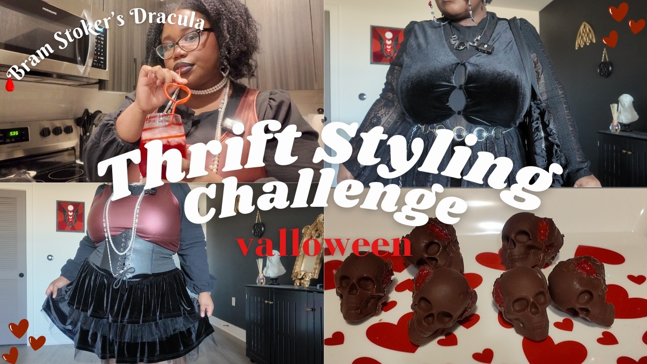 🧛🏽‍♀️Dracula Valentine’s Thrift Styling Challenge🖤: GRWM, Styling, Valloween Treats, & Movie Night!