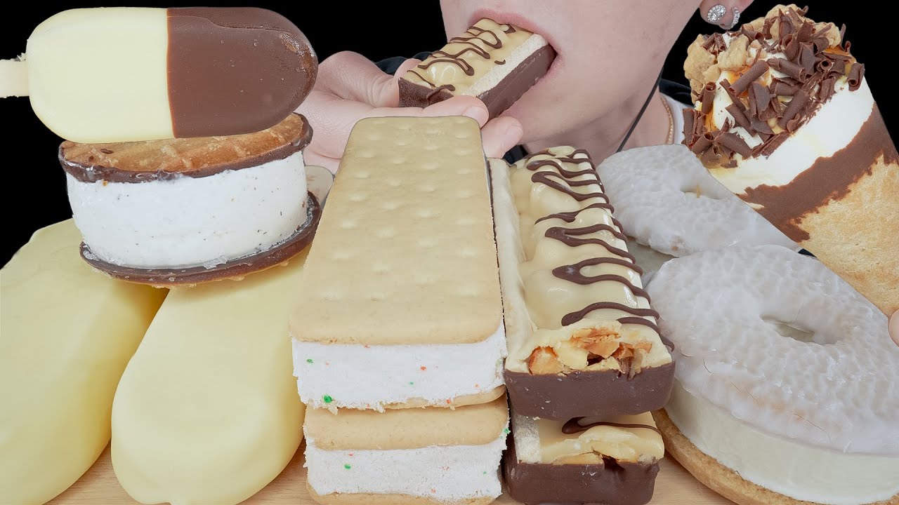 ASMR White Chocolate Ice Cream *Magnum, Donut Cookie Sandwich, Haagen-Dazs Butter Cookie Cone, Kind