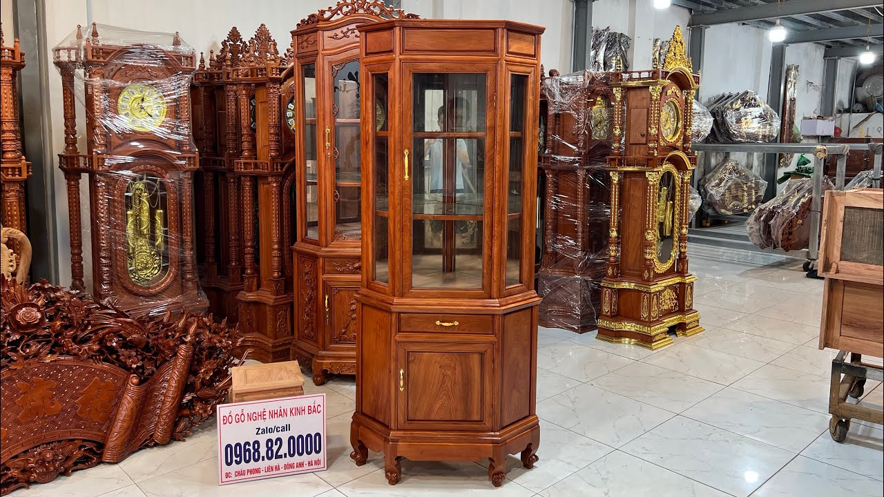 [ Hàng Đặt ] Tủ rượu góc 60 trơn - gỗ hương đá - Đồ Gỗ Kinh Bắc
