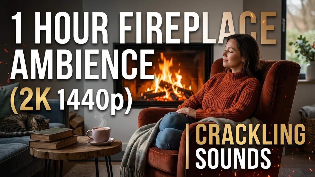1 Hour Relaxing Fireplace Ambience (2K 1440p) | Crackling Fire Sounds