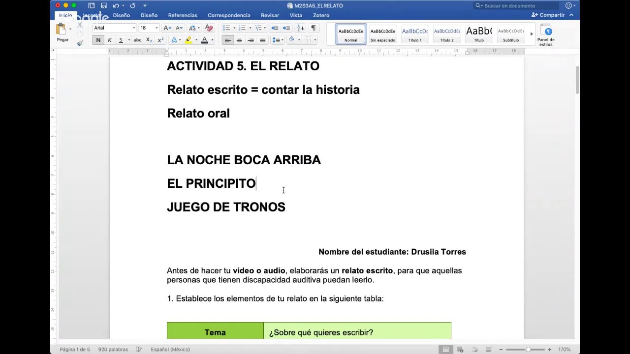 Módulo 2. Semana 3. Actividad 5. | El relato | Útil para 2021