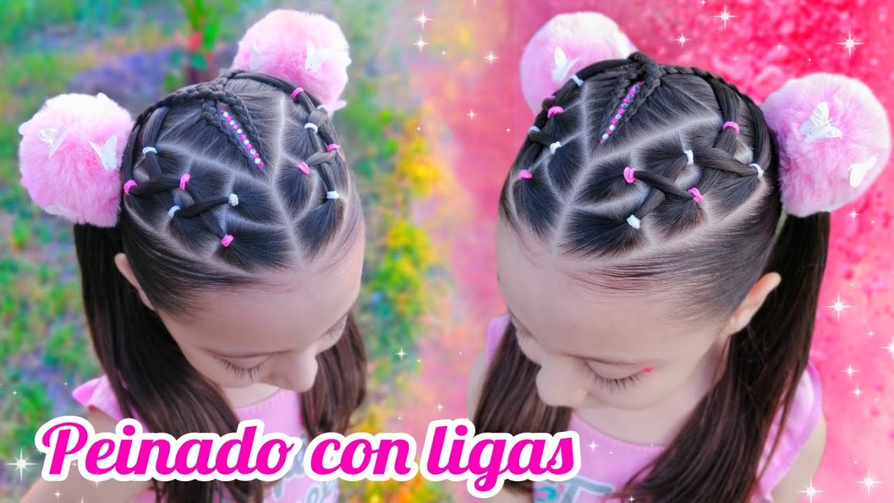 PEINADO PARA NIÑAS CON LIGAS FÁCIL 🌼✨Easy hairstyle for girls 💗