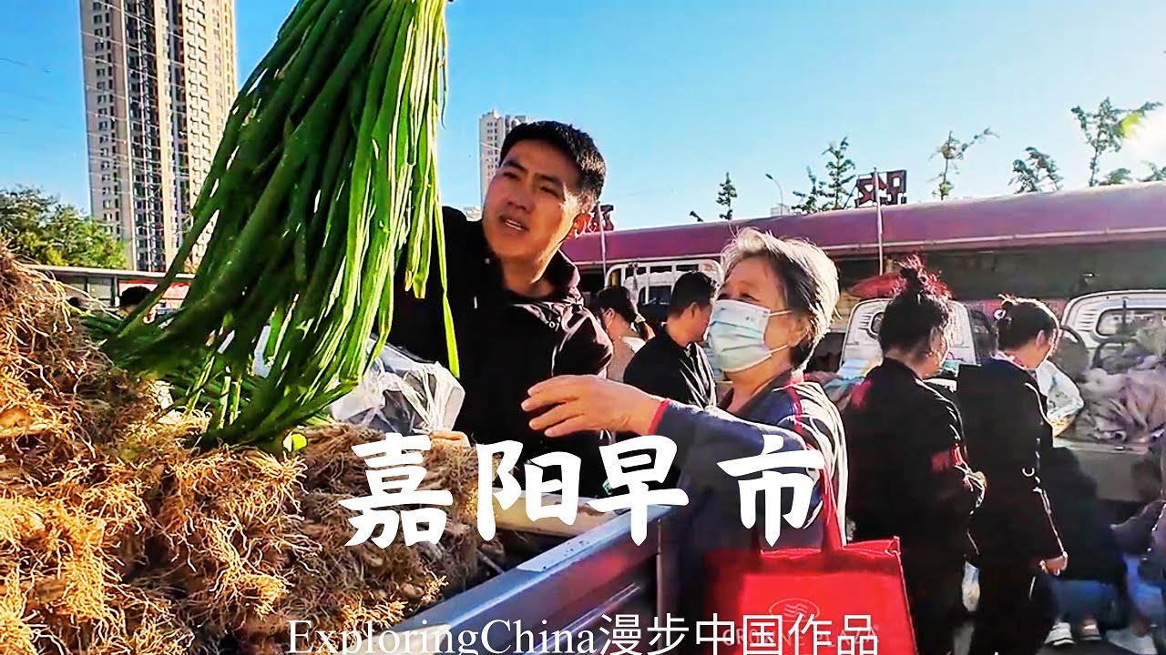 日照嘉阳早市 灿烂晨光中人流如织的市场里瓜果蔬菜齐备 海陆时鲜毕集 早熟型胶白叠玉积翠 红宝石葡萄晶莹剔透  三元一捆的大葱 十元一斤的海蟹 香喷喷的煎烤馅饼 滑嫩嫩的卤水豆腐 #日照 #集市