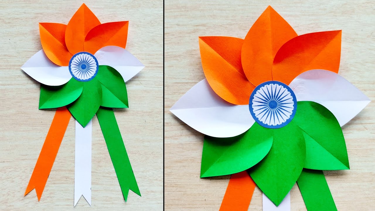 Independence day badge making // DIY Indian Tricolor Badge // 15th August craft ideas