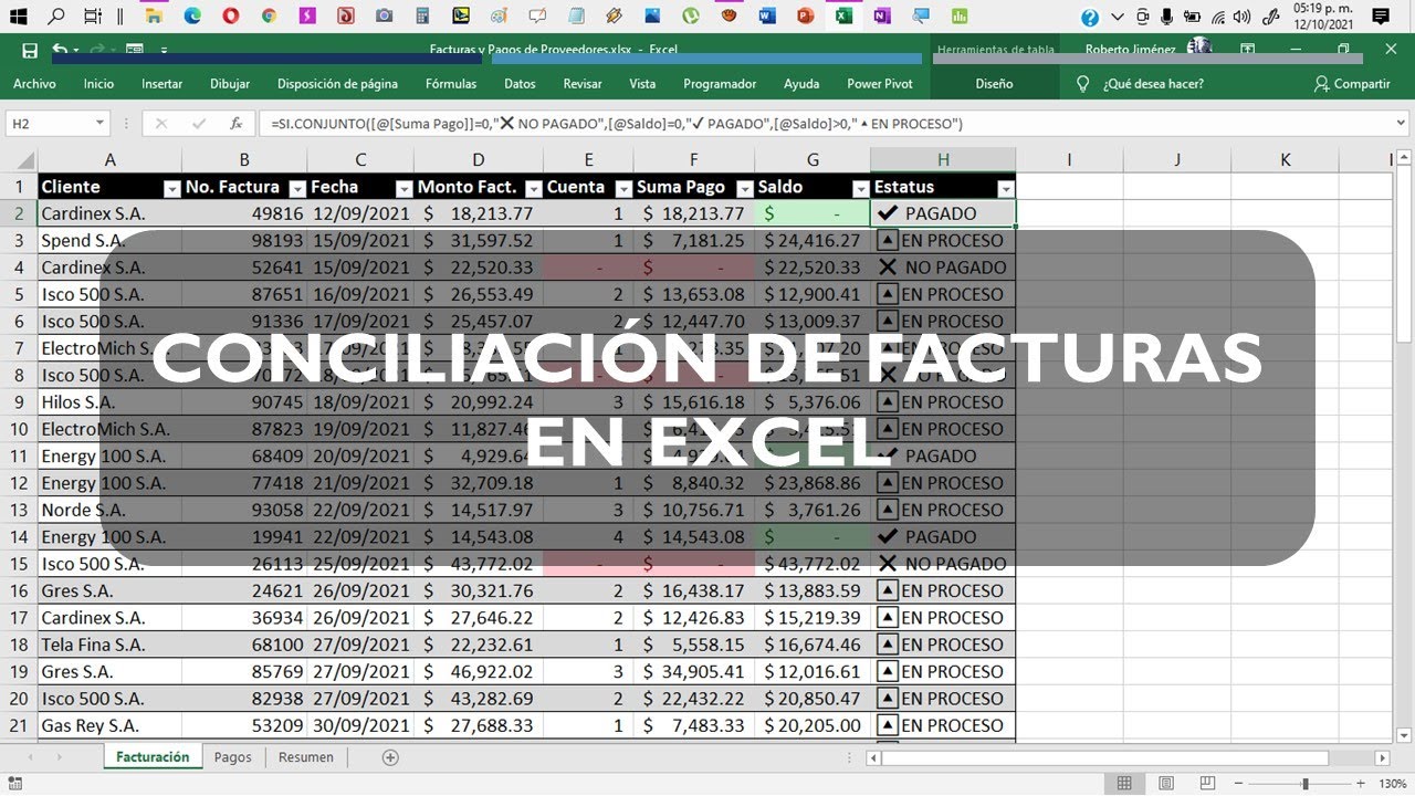 CONCILIACIÓN DE FACTURAS EN EXCEL