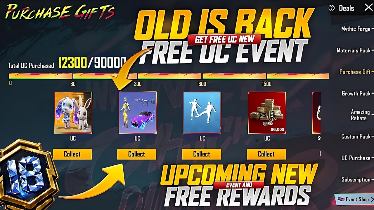 Old Purchase Gift Is Coming Back | Get Free UPTO 12,000 UC | New Event Free Rewards And Cards |PUBGM