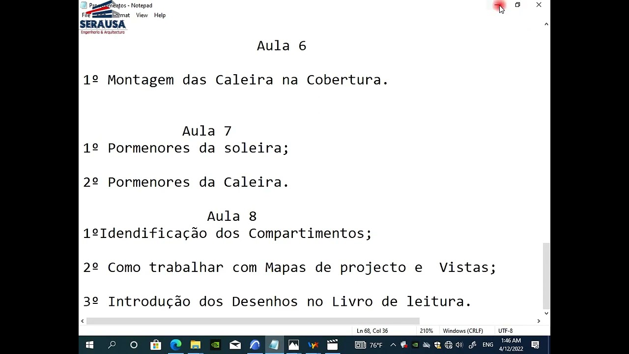 Aula 8: ArchCAD - identificação dos compartimentos, Mapa de Projecto e Mapa de Vista.