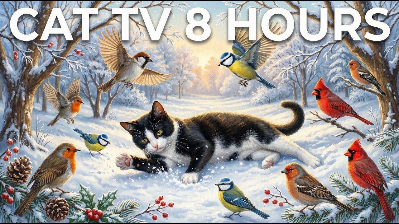 Cat TV for Cats to Watch ❄️ Winter Birds on Snowy Branches in 4K | 8 Hours Indoor Cat Entertainment