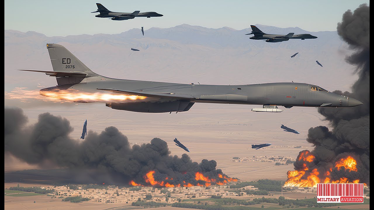 Иран в шоке! США загружают тысячи бомб на бомбардировщик B-1B Lancer, экстренный взлет на полной ско