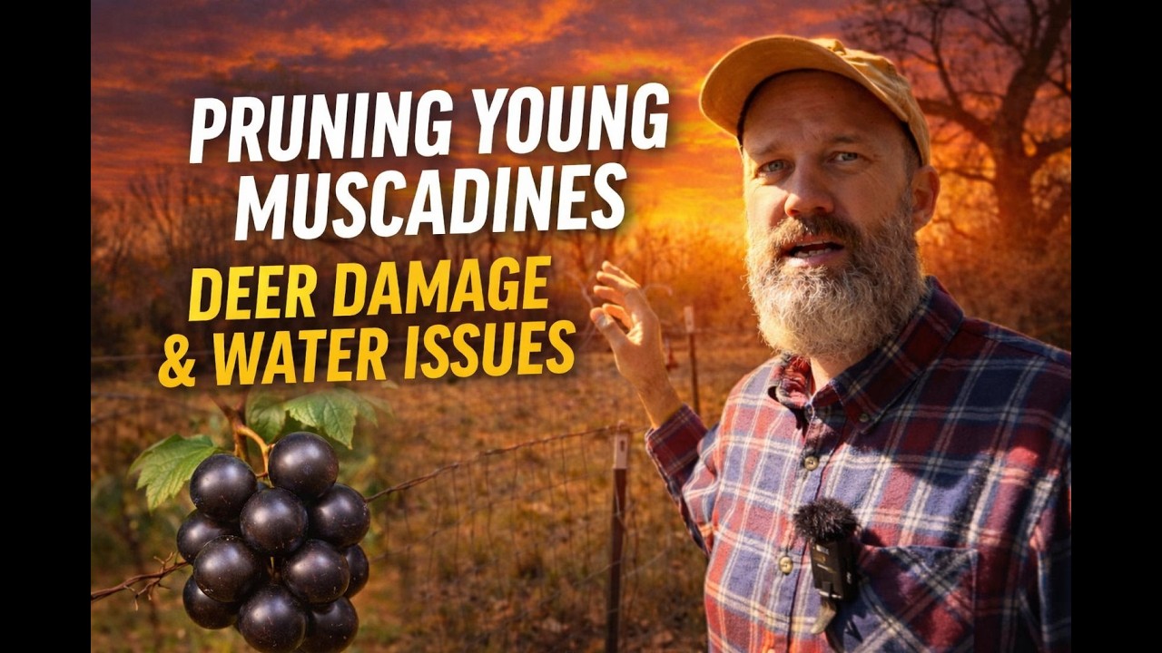 Pruning Young Muscadine Vines (No Irrigation & Deer Pressure) | Fry, Lane & Delicious Pt 3 | Ep. 295