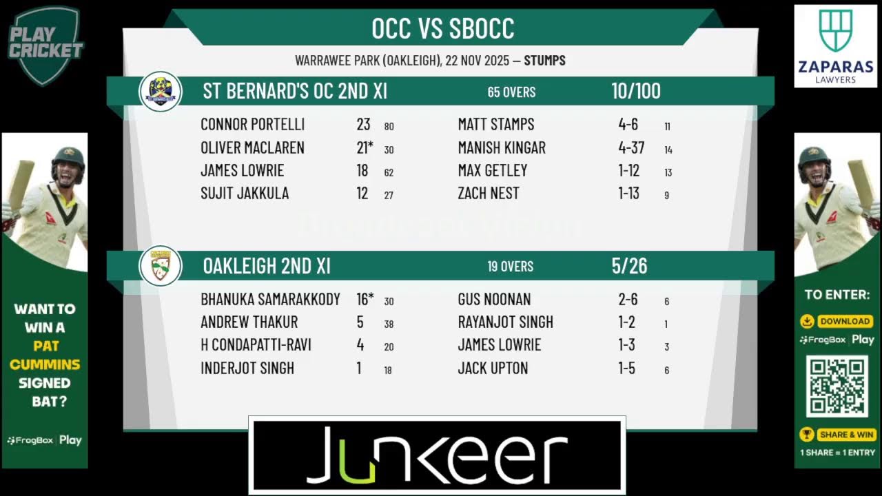 Oakleigh 2nd XI v St Bernard's OC 2nd XI