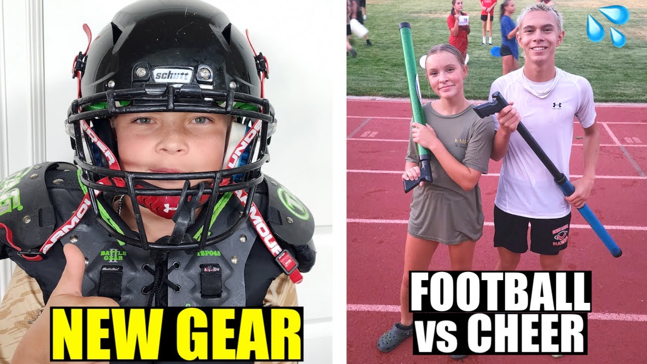 HIGH SCHOOL FOOTBALL TEAM vs CHEERLEADERS WATER FIGHT and NEW HELMET and SHOULDER PADS! 🏈💦