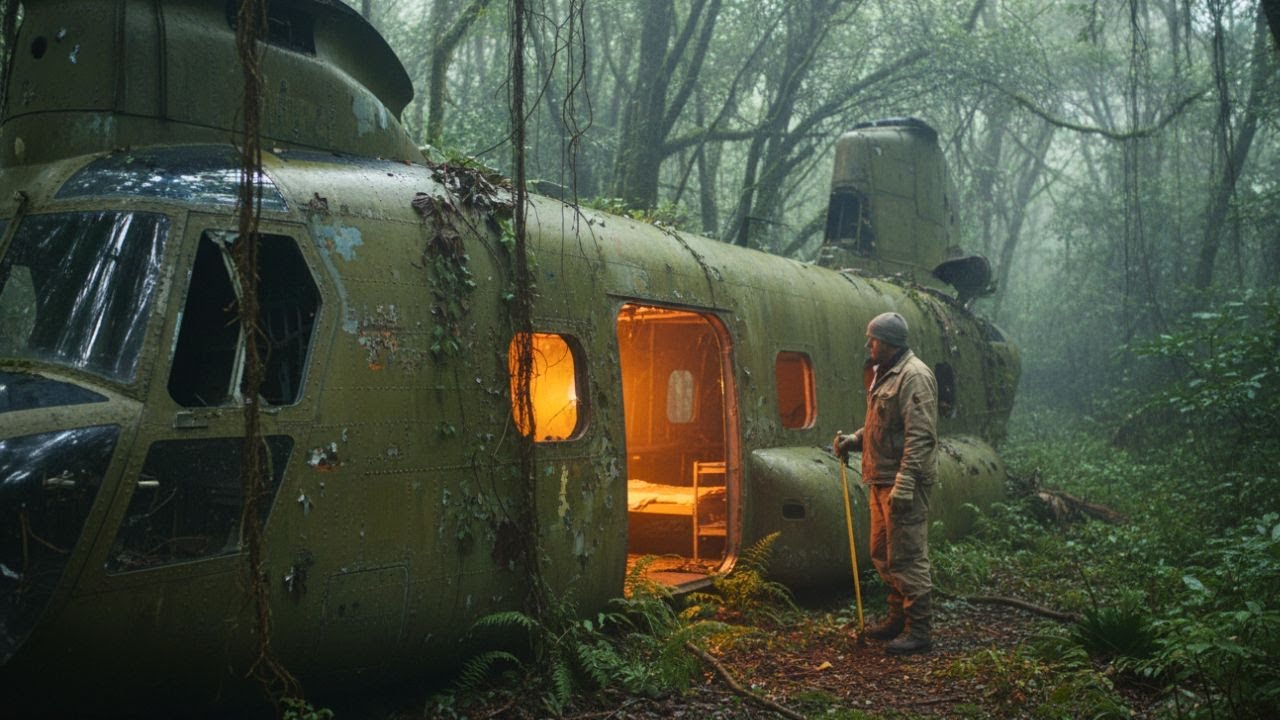 I Bought a $12,000 Abandoned CH-47 Chinook Fuselage and Built It Into a Forest Home (ASMR)