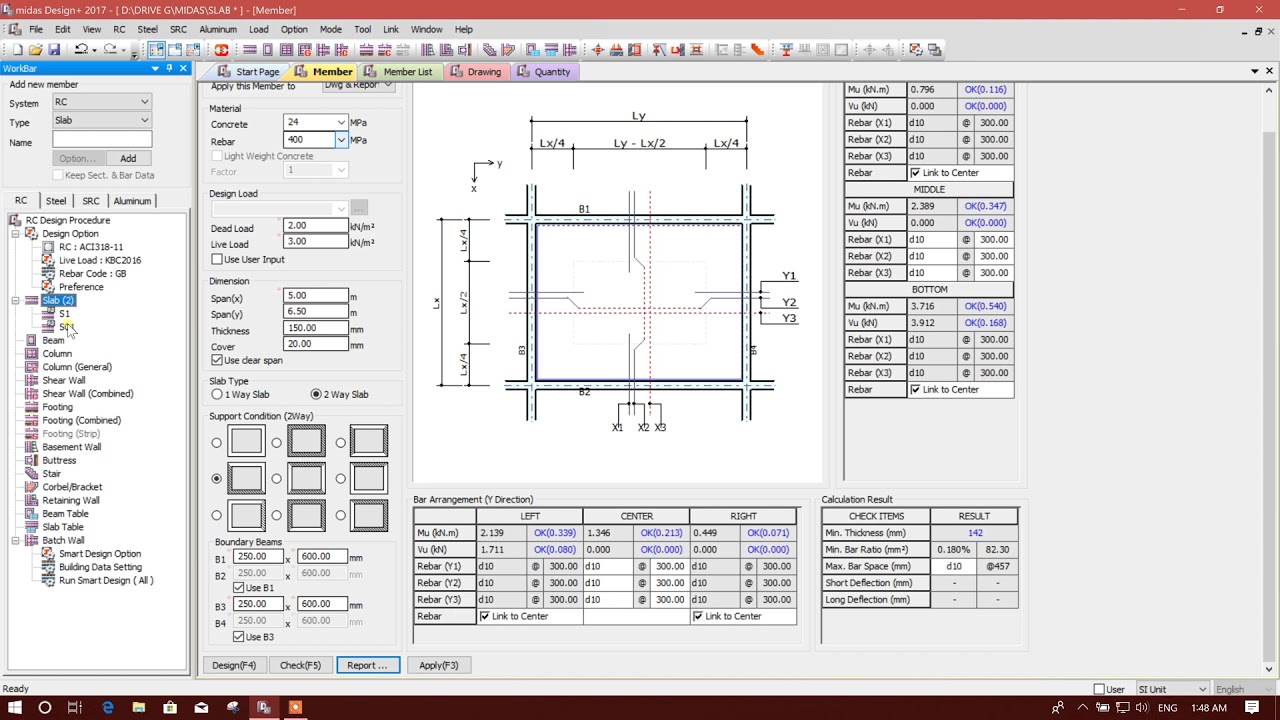 SLAB DESIGN IN MIDAS DESIGN+ 2017