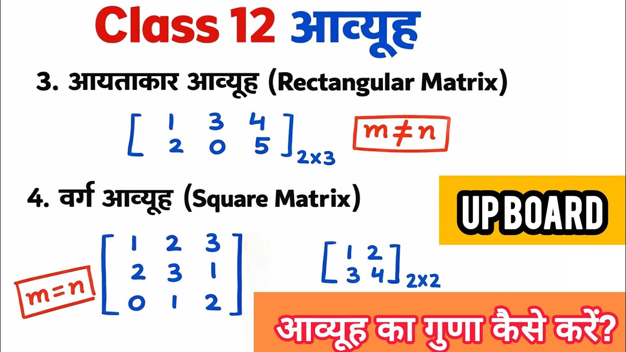 Class 12 th Math आव्यूह | आव्यूह का गुणा | आव्यूह के प्रकार | Types of Matrix | Important questions 