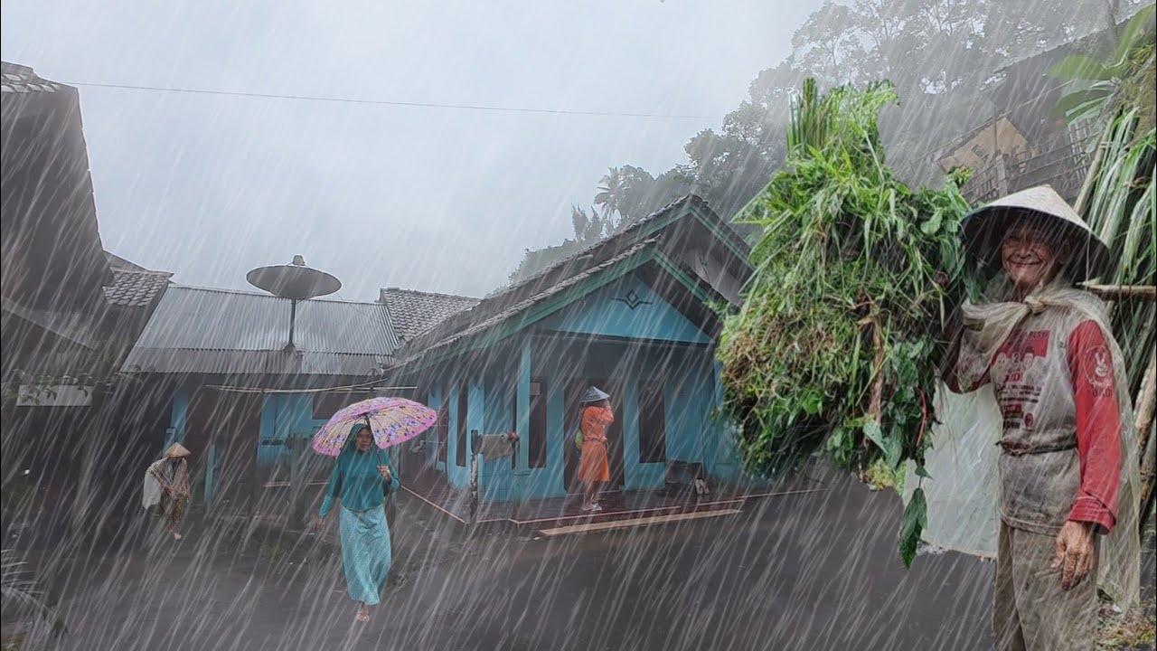 Walking in Super Heavy Rain and Terrible Thunderstorms | Heavy Rain hit Indonesia's Villages | Sleep