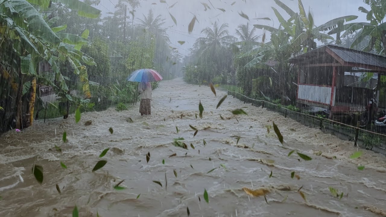 Идеально подходит для сна⛈️ Прогулка по деревне Индонезии. Звуки сильного дождя и грома для сна