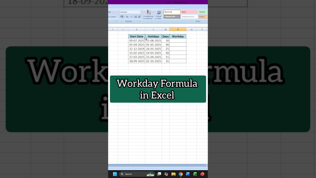 Workday Formula in Excel 