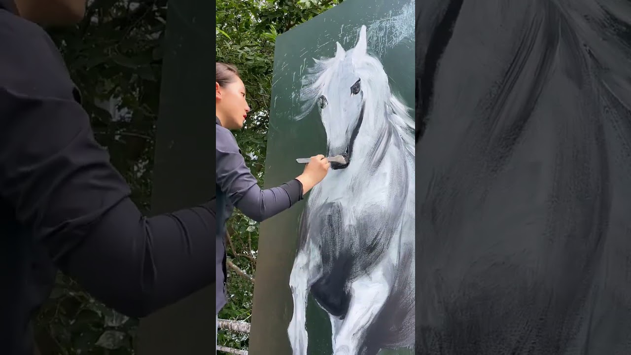 Incredible White Horse Painting | Realistic Art in Nature #shortsart #3dart #horsepainting ##drawing
