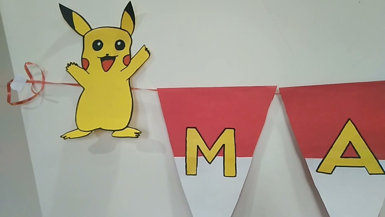 Birthday party prepration - Part 3/Name Banner making at home/Pokemon theme party/Name Banner Part-3