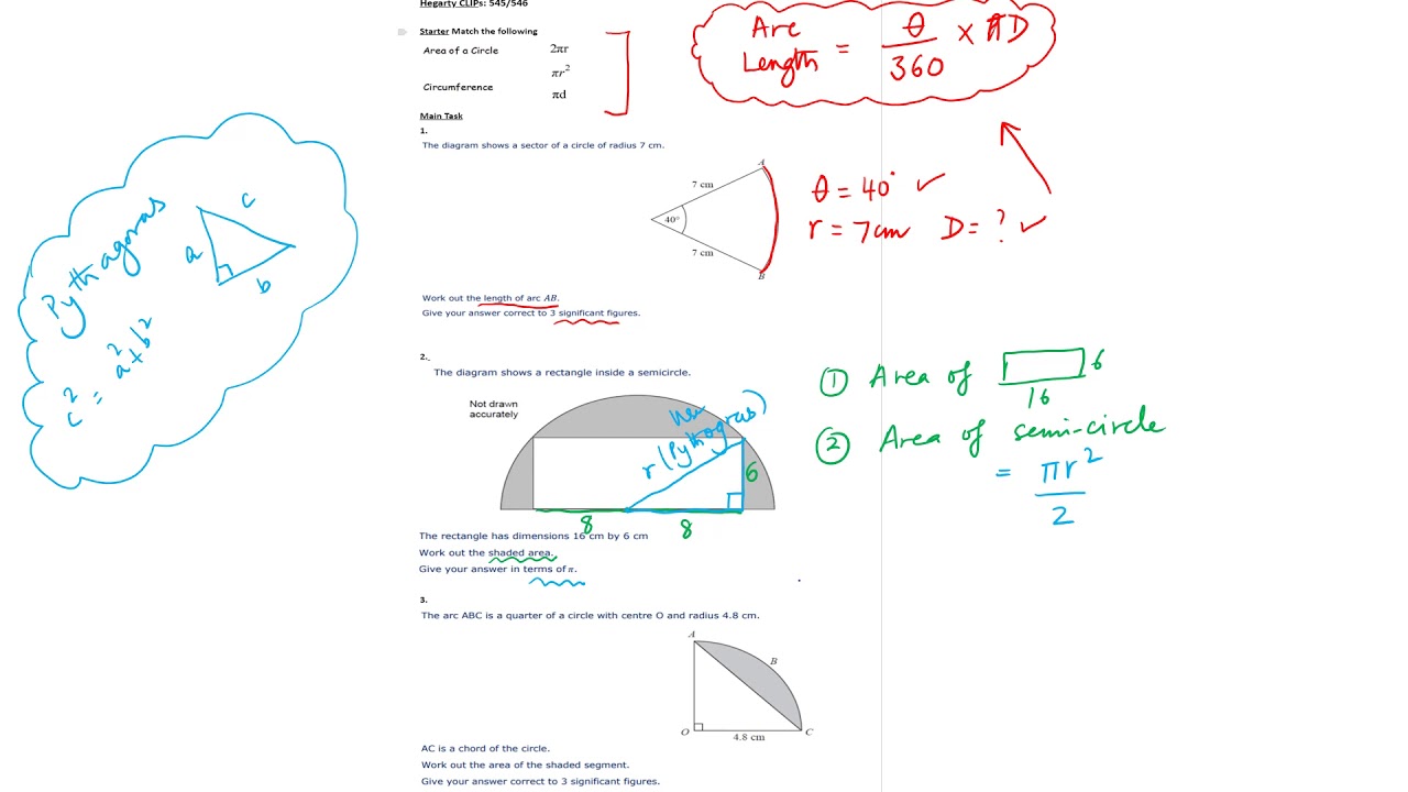 Y10H - W10L3(Wed 17th June) - Arc Lengths and Area of Sector