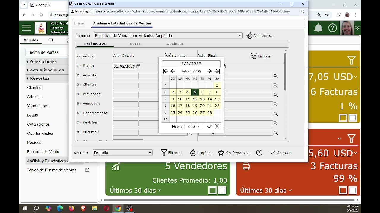 ERP en Nube:  Como generar Resumen de Venta  por Artículos Ampliada en eFactory Software ERP