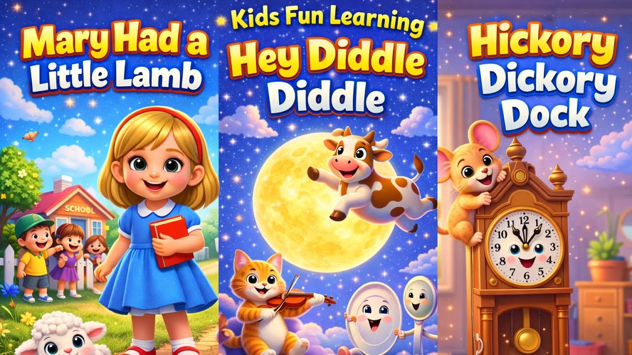 Mary Had a Little Lamb + Hey Diddle Diddle + Hickory Dickory Dock |Nursery rhymes| Kids Fun Learning