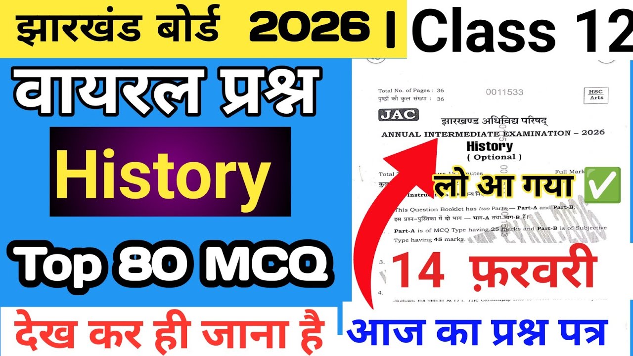 🔴 मिल गया प्रश्न कक्षा 12वी History 2026|Class 10th History VVI Questions Jac Board 2026|History Mcq