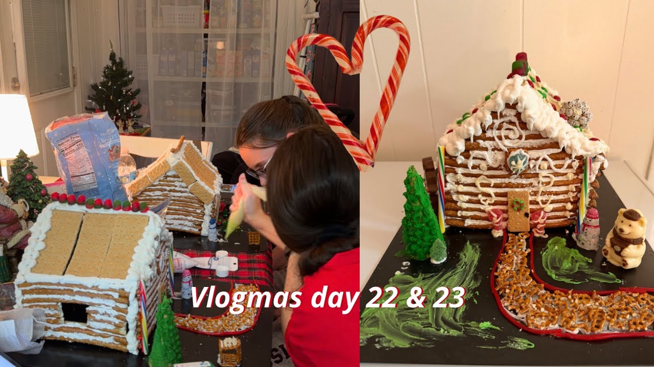 Making the VIRAL gingerbread houses 🎄🎅🏻| vlogmas day 22,23