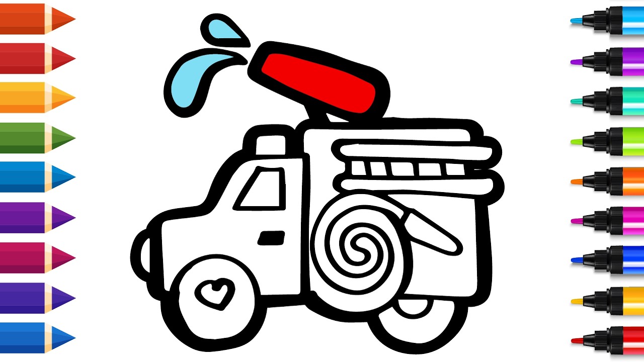 Drawing and Coloring a Cute Fire Truck | Easy Step By Step Tutorial