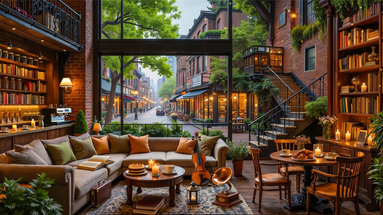 Unwind at Cozy Morning Coffee Shop Jazz Ambience ☕ Warm Piano Jazz, Fireplace & Soft Street Sounds