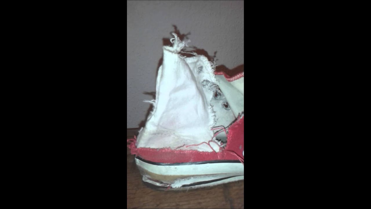 Red trashed Converse Chucks from1991 Skater Made in USA