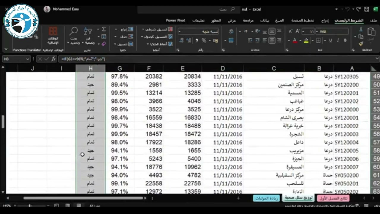 تدريب مبادئ الإكسل//الجلسة السادسة