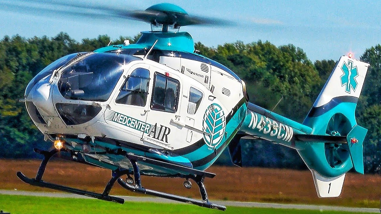 MedCenter AIR EC135 Helicopter N433CM :Engine startup, Takeoff and landing