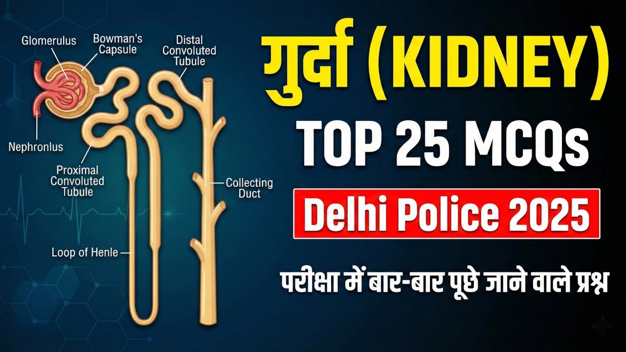 गुर्दा (Kidney) TOP 25 MCQs 🔥 | Delhi Police 2025 Exam | Biology Most Important Questions 💯