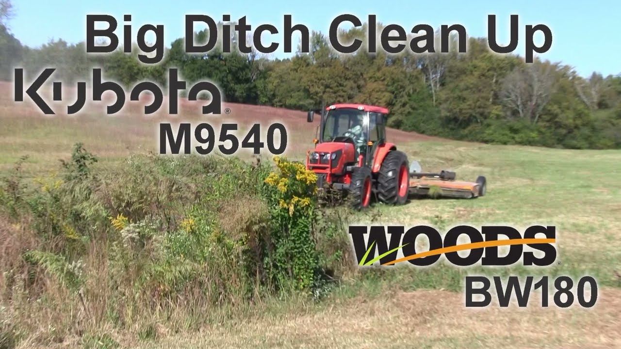 Kubota M9540 and Woods BW180 Ditch Cleanup