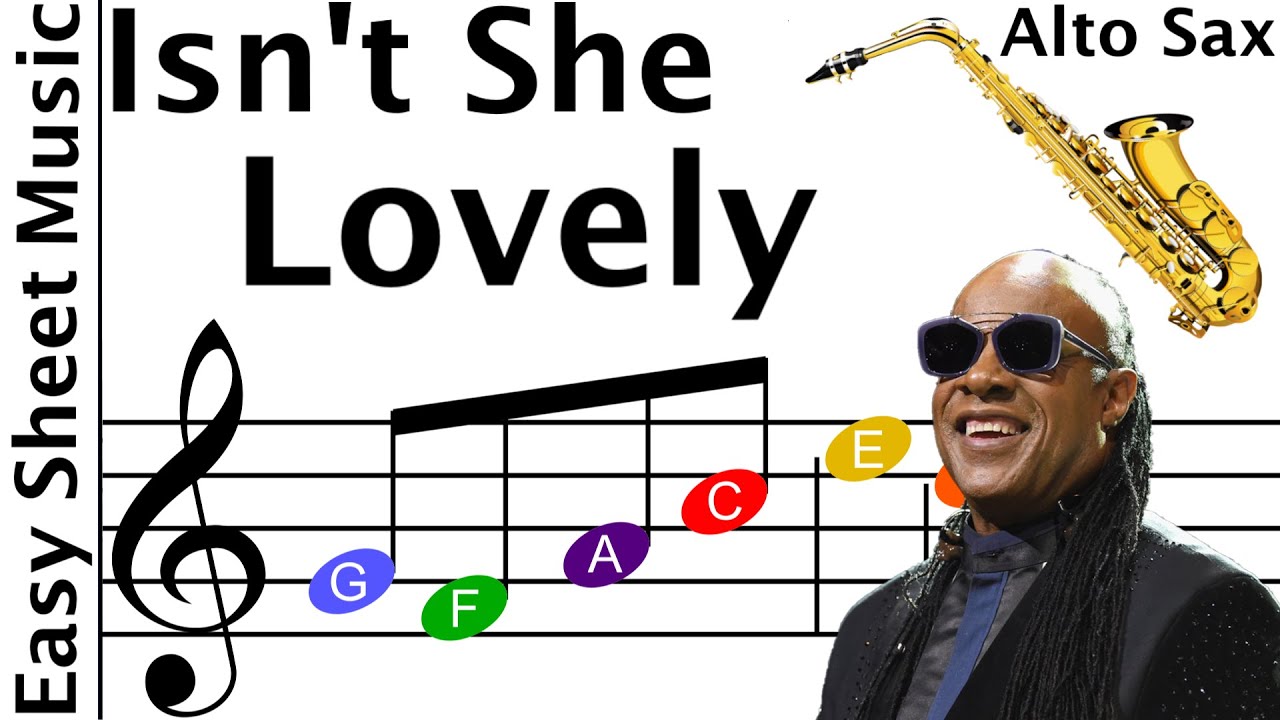 Isn't She Lovely - Alto Saxophone Beginner Sheet Music with Easy Notes & Letters