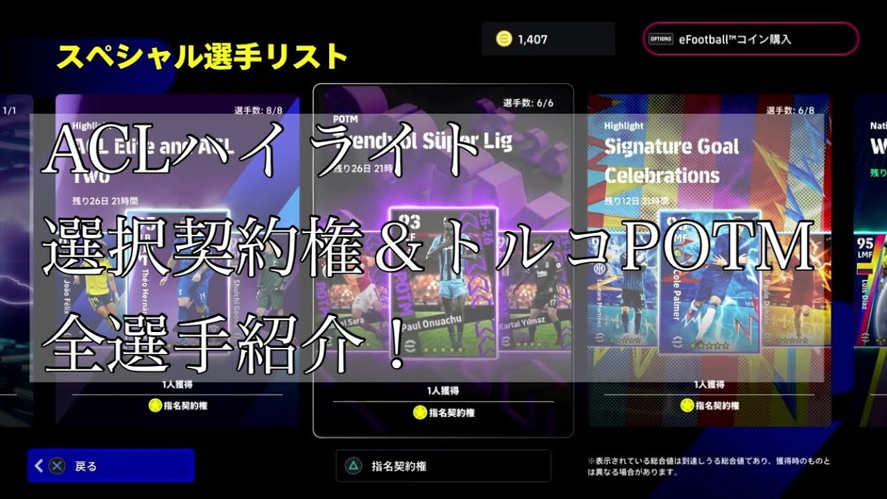 ACLハイライト選択契約権＆トルコPOTM、全選手紹介！