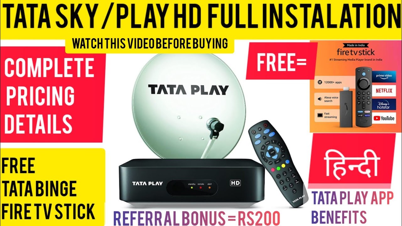 Tata Play/Sky HD SET TOP BOX DTH Full installation Review...Refurbished tata Binge fire tv stick