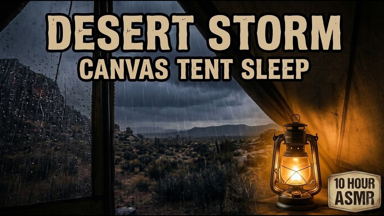 Rhythmic Raindrops on Desert Canvas Tent for Sleep & Study