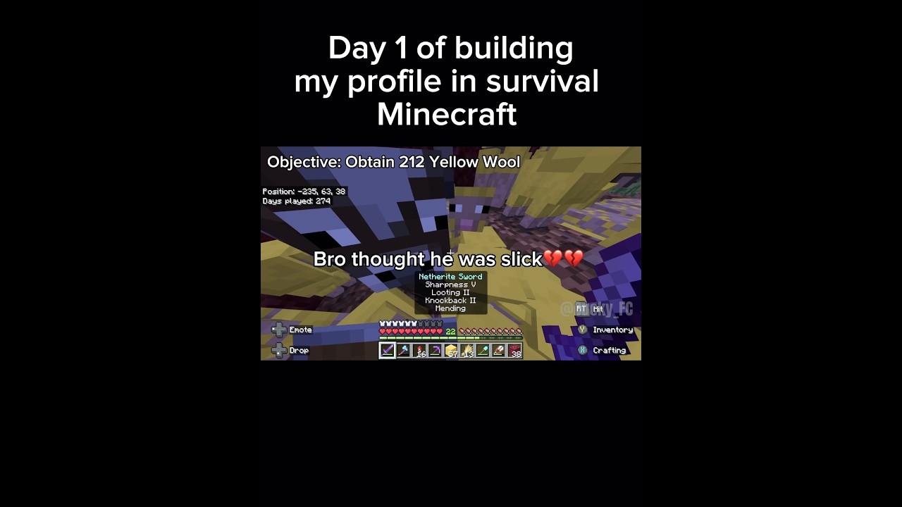 Day 1 of building my pfp in survival Minecraft — Yellow Wool 