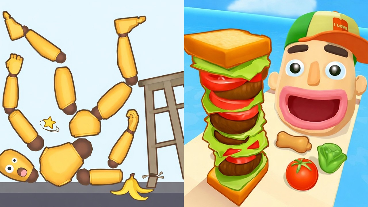 Kick & Break The Ragdoll Games vs Sandwich Runner All Levels Gameplay Android, iOS