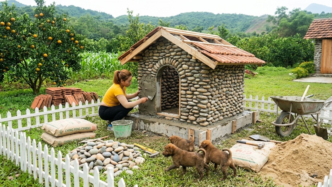 TIMELAPSE – Building A Stone And Cement House For Many Dogs In The Garden In 7 Days
