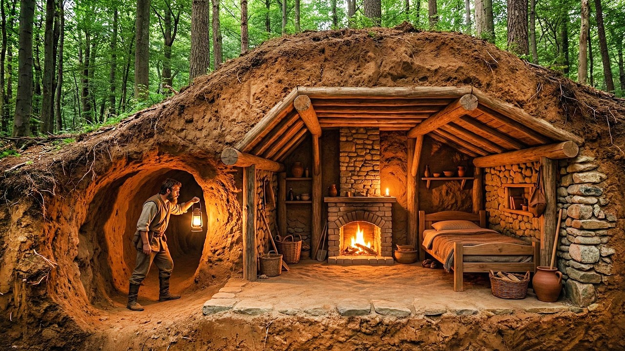 Building a house in the forest (ASMR) – He Dug a Tunnel and Built a Hidden Home Underground